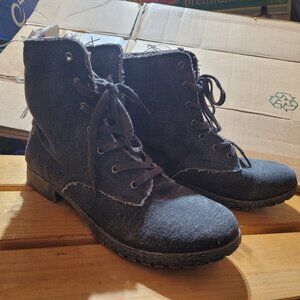 Deliberately Distressed Black Fade Denim Boots by Rubi (Cotton On) - Size 7.5